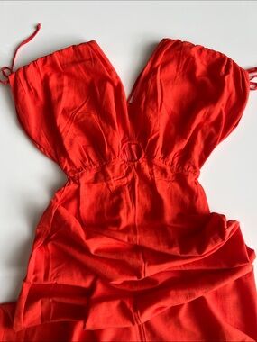 Sincerely Jules vibrant orange red maxi dress with Cutout design